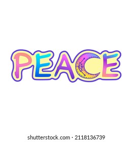 Hippie lettering design template over colorful watercolor background. Hand drawn vintage style design element. Yoga, peace, festival, textiles art. Vector illustration for t-shirt print.