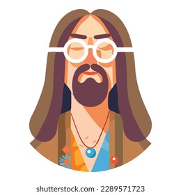 Hippie Man  Flat Icon Isolated On White Background