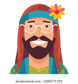 Hippie Man  Flat Icon Isolated On White Background