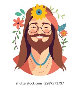 Hippie Man  Flat Icon Isolated On White Background