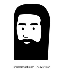 hippie man head with long hair