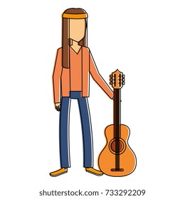 hippie man with long hair playing guitar