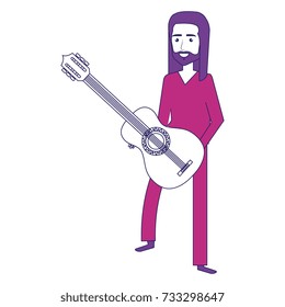 hippie man with long hair playing guitar