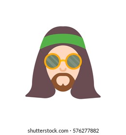 Hippie. The man in round glasses with long hair