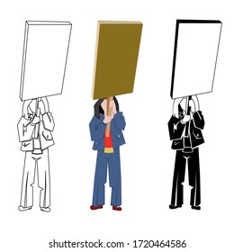 A hippie man or woman holding a placard is holding a rally. Drawing from different angles.