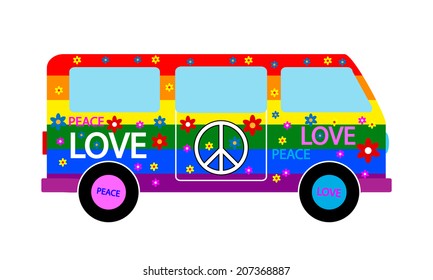 Hippie minibus icon on white background. Vector illustration.