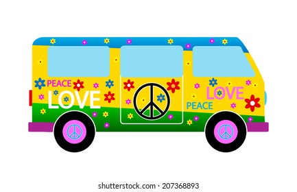 Hippie minibus icon on white background. Vector illustration.