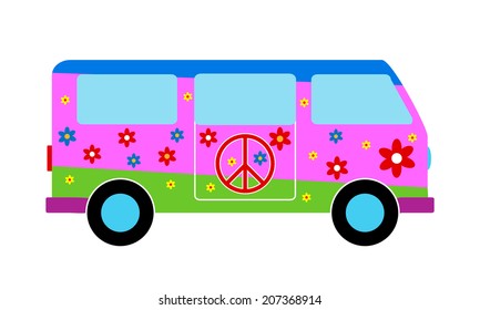 Hippie minibus icon on white background. Vector illustration.