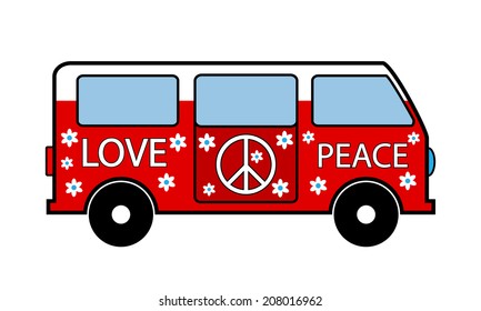 Hippie minibus icon on white background. Vector illustration.