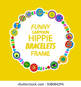 Hippie orange sunny frame. Cartoon positive kids style. Vector background.