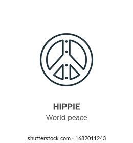 Hippie outline vector icon. Thin line black hippie icon, flat vector simple element illustration from editable world peace concept isolated stroke on white background