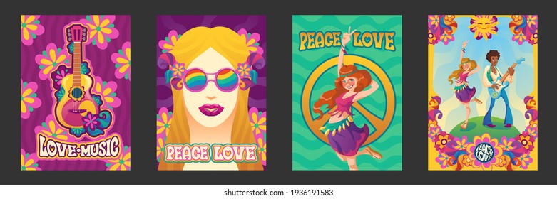 Hippie Peace And Love Posters Happy Smiling People