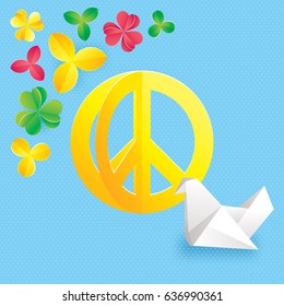 Hippie peace symbol with flowers and origami vector illustration
