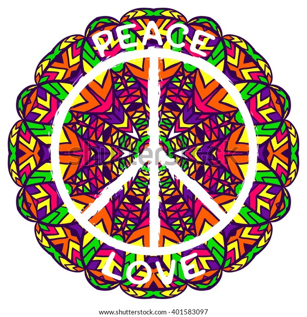 Hippie Peace Symbol Peace Love On Stock Vector (Royalty Free) 401583097 ...