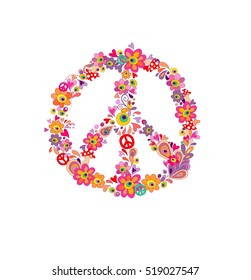 Hippie print with peace flower symbol