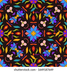 hippie psychedelic art seamless pattern vector illustration. Indian floral paisley medallion pattern. Ethnic mandala ornament.Can be used for textiles, greeting cards, coloring book, phone case print