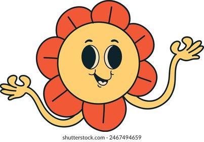 Hippie Psychedelic Character with Vintage Cartoon Style. Isolated Vector Illustration.