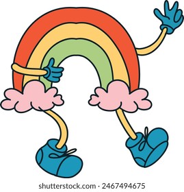 Hippie Psychedelic Character with Vintage Cartoon Style. Isolated Vector Illustration.