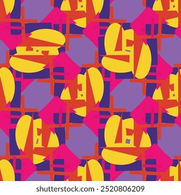Hippie psychedelic seamless pattern. Vector nostalgic retro 60s groovy vintage background. Textile and surface design with naive geometric print.