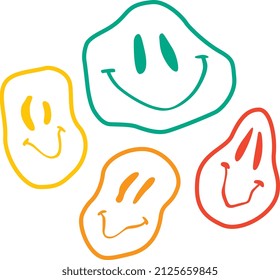 Hippie psychedelic smiling face retro clip art.