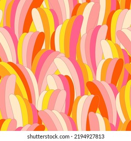Hippie fondo vector psicodélico. Patrón retro sin fisuras. Elementos abstractos en el diseño boho. Impresión vectorial abstracta colorida. Diseño textil grooval de verano