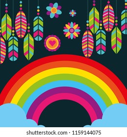 hippie rainbow feathers flowers boho free spirit
