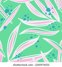 Hippie Repeated Creative Vintage Garden Shape Wallpaper. Colorful Continuous Decoration Fresh Tree Lines Texture. Dark Repetitive Nature Blossom Template Print.