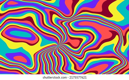 Hippie retro the 1970s-style background in a psychedelic trippy aesthetics and bright acidic colors.