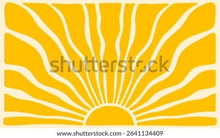 Hippie retro boho style sun. Yellow trendy sunburst. Horizontal poster