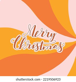 Hippie retro greeting card. Typography Merry Christmas on liquid swirl abstract background. Vector illustration for postcard, poster, invitation, sticker etc.