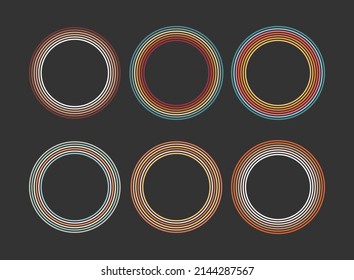 Hippie retro round rainbow frames with coloful lines