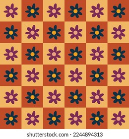 Hippie retro vintage flowers seamless pattern in 70s-80s style.Design for t-shirts,posters,cards,print.
