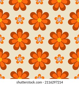 Hippie retro vintage seamless pattern in 70s-80s style. Flat vector illustration.