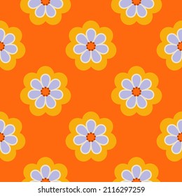 Hippie retro vintage seamless pattern in 70s-80s style. Flat vector illustration.