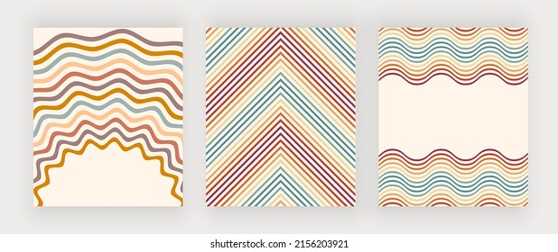Hippie retro wall art prints with boho rainbow shapes