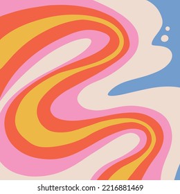 Hippie retro wavy background. Square groovy hand drawn vector backdrop.