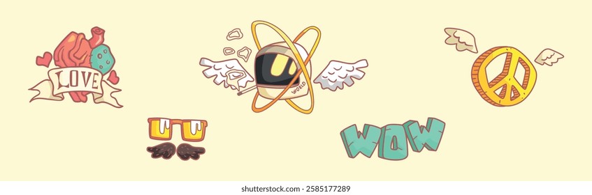 Hippie and Rock Sticker Element and Object Vector Set