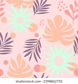 Hippie Seamless Classic Branch Surface Background. Colorful Repeated Contemporary Fresh Fabrics, Seamless Print. White Endless Summer Beach Illustration Wallpaper. 