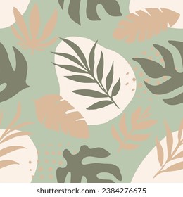 Hippie Seamless Color Spring Element Background. Light Repetitive Elegant Organic Shape, Seamless Design. Green Repeated Summer Decorative Surface Pattern. 