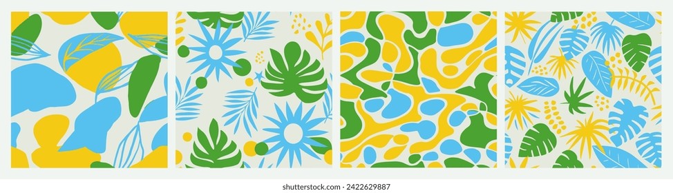 Hippie Seamless Creative Bloom Lines Art. Dark Seamless Fashion Foliage Watercolor, Seamless Set. Black Repeated Classic Artistic Fabrics Texture. 