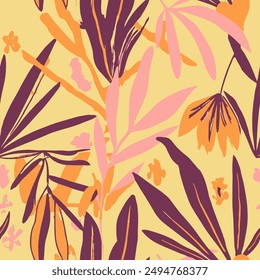 Hippie nahtlose Creative Graphic Decor Vektorgrafik. Lebendige, endlose Natur, frische Farbe, nahtloses Muster. Blaue nahtlose Doodle Palm Kunstwerk Hintergrund. 