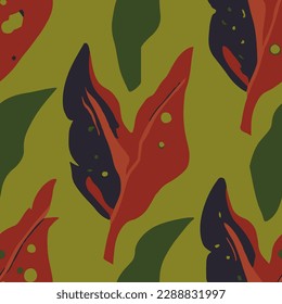 Hippie Seamless Creative Spring Element Wallpaper. Vibrant Continuous Color Fresh Artwork, Seamless Art. Dark Repeated Classic Foliage Style Vector. 