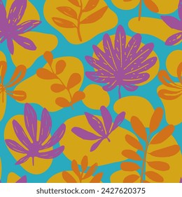 Hippie Seamless Decoration Fresh Scribble Art. Gradient Seamless Color Garden Ornament, Seamless Wallpaper. Black Repetitive Creative Spring Leaves Print. 
