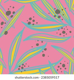 Hippie Seamless Decoration Plant Quill Backdrop. Colorful Repeated Contemporary Modern Fabrics, Seamless Wallpaper. Vivid Seamless Elegant Vintage Illustration Design. 