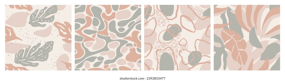 Hippie Seamless Doodle Modern Decor Background. Purple Repetitive Nature Palm Element, Seamless Collection. Green Endless Classic Flora Paint Pattern. 