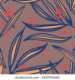 Hippie Seamless Doodle Retro Artwork Wallpaper. Green Seamless Nature Beach Fabrics, Seamless Print. Colorful Repeated Creative Isolated Ornament Vector. 