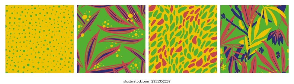 Hippie Seamless Elegant Artistic Paint Print. Vibrant Endless Nature Isolated Leaves, Seamless Art. Green Repetitive Doodle Palm Illustration Pattern. 