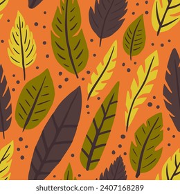 Hippie Seamless Elegant Feathers Shape Print. Yellow Seamless Nature Quill Fabrics, Seamless Backdrop. Pink Continuous Decorative Plumage Decor Vector. Feathers