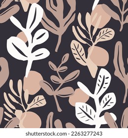 Hippie Seamless Elegant Plant Artwork Design. Vivid Repetitive Creative Organic Ornament, Seamless Vector. Orange Endless Fashion Foliage Leaves Texture. 