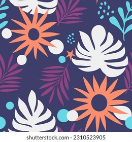 Hippie Seamless Elegant Retro Template Backdrop. Blue Continuous Nature Simple Lines, Seamless Texture. Vibrant Repetitive Creative Bloom Style Vector. 